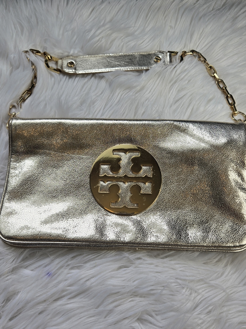 Tory Burch Metallic Gold Logo Shoulder Bag